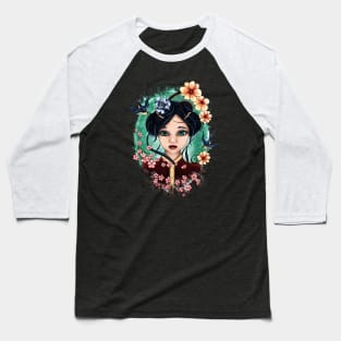 Bright geisha girl portrait, spring illustration Baseball T-Shirt